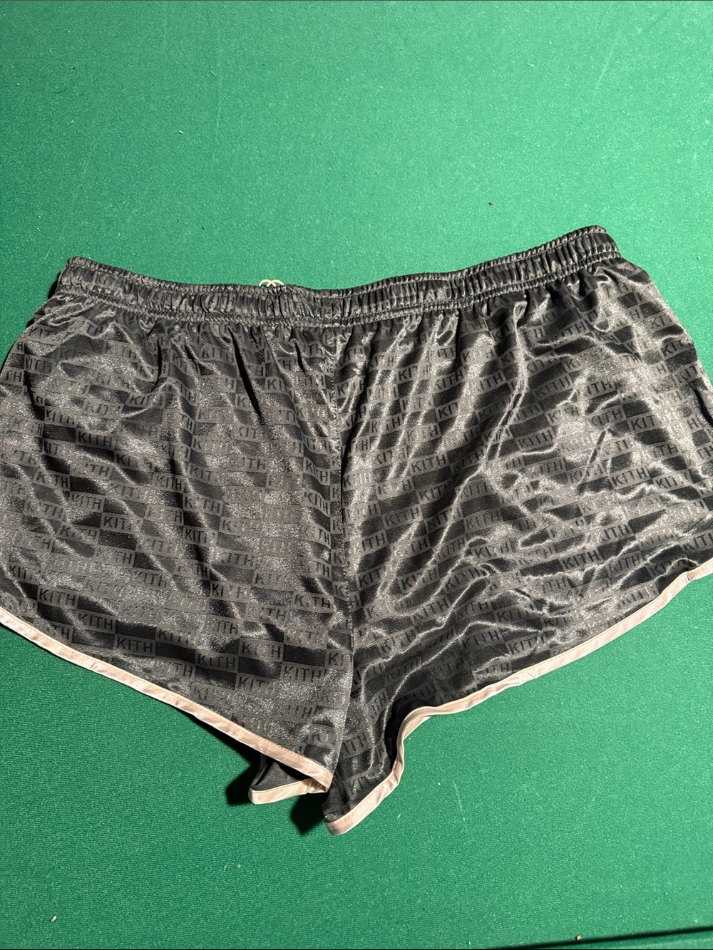 Kith DK GREEN Satin Athletic Shorts with Cream Contrast Trim - Picture 4 of 6